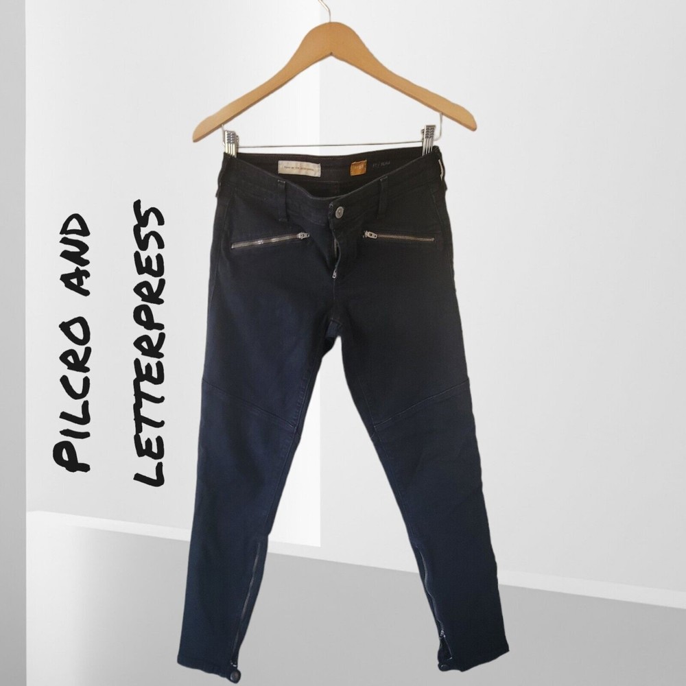 Pilcro and the Letterpress Black Serif‎ Moto Skinny Jeans 28